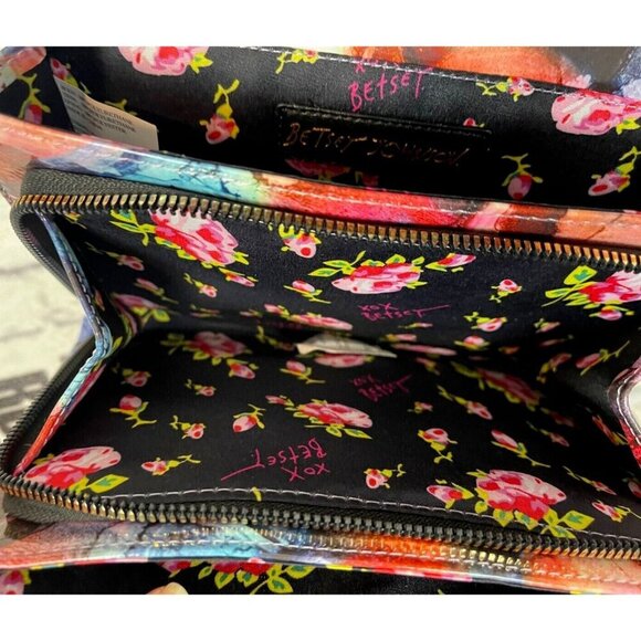 Betsey Johnson Colorful Print Bow Detail Snap Zip Logo Lining Crossbody Handbag - Picture 6 of 7